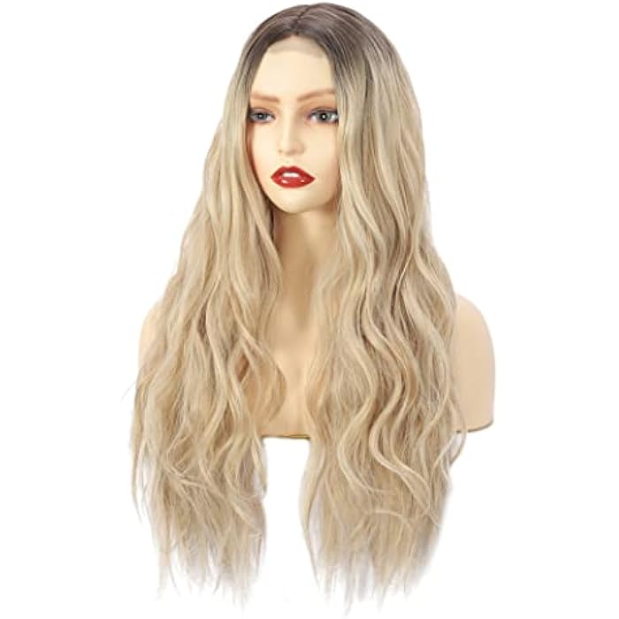 DILLARDS Dtdreagm Long Blonde Curly Wavy Wigs Middle Part Ombre Blonde Wigs For Women Synthetic Curly Hair Wig Middle Part Heat Resistant Fibre For Daily Party Use 26Inch, Golden - Image 4